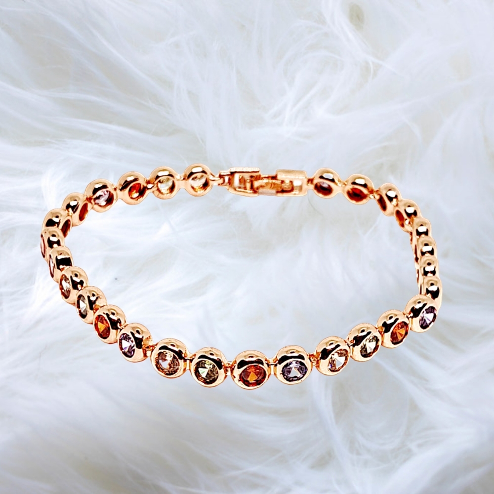 Rose Gold Overlay over German Silver Bracelet with Multicolor Sapphires